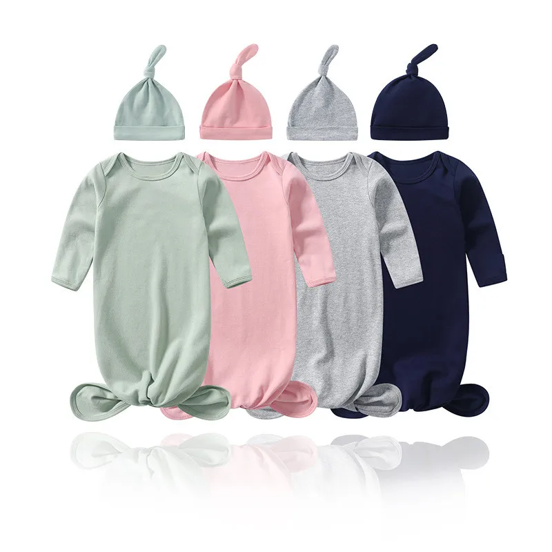 

Newborn Baby Romper Boy Girl Solid Color Cotton One-piece Fishtail Climbing Suit Hat Armguard Style Onesie 0-6Months