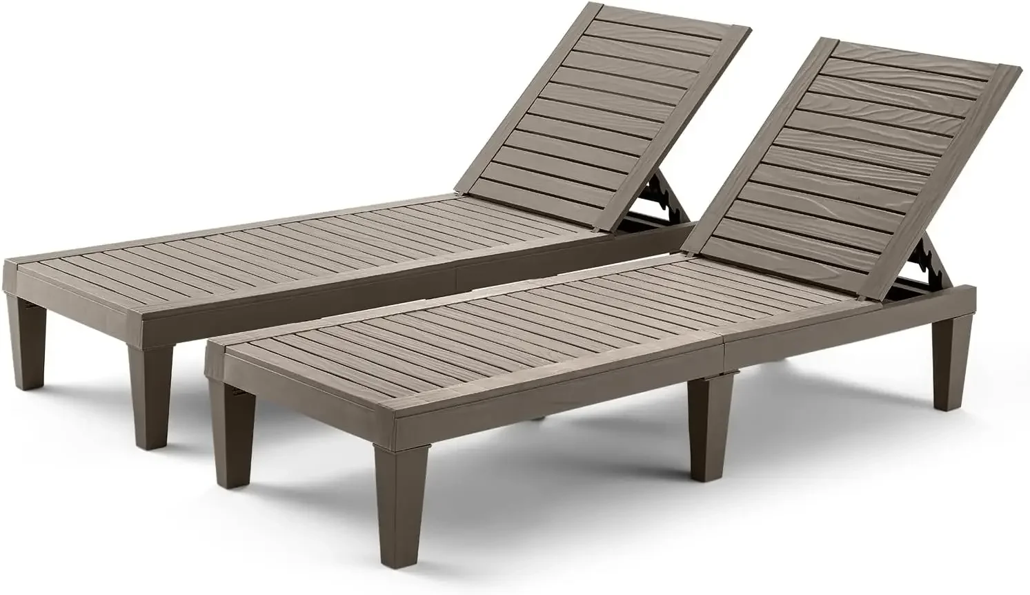 Outdoor Chaise Lounge Chairs, All-Weather Patio Loungers with Adjustable Backrest and Wood Texture Design, Reclining Chair
Outdoor Chaise Lounge Chairs, All-Weather Patio Loungers with Adjustable Backrest and Wood Texture Design, Reclining Chair