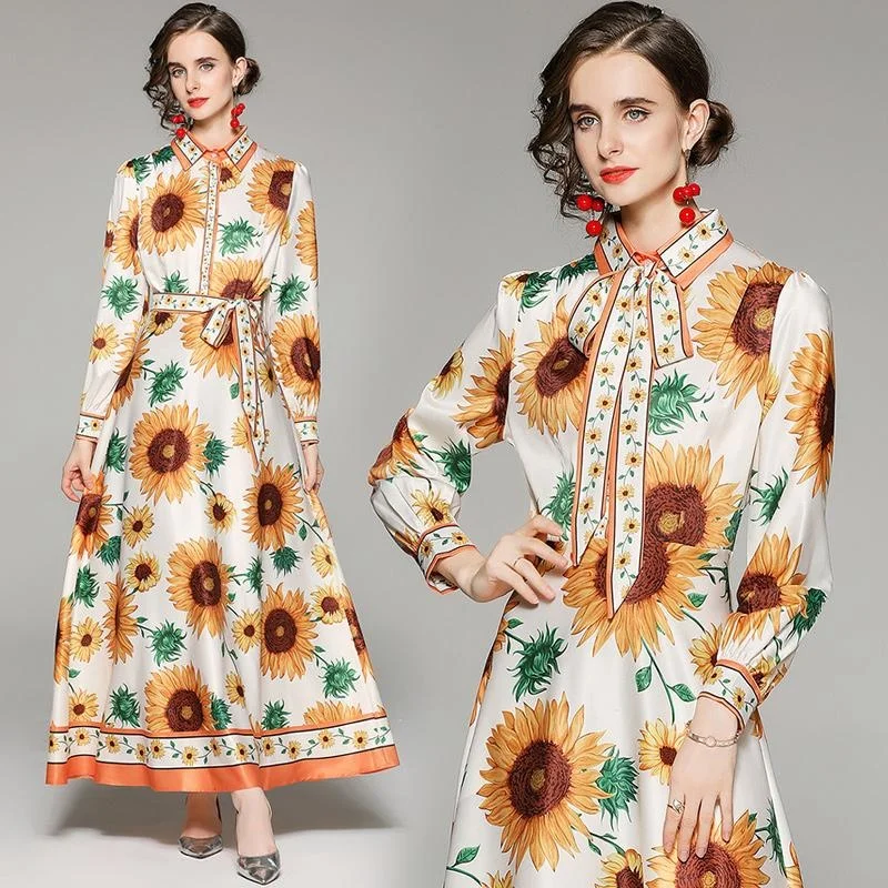 Spring 2023 Summer Wrist Women Dresses Romantic Sunflower Pattern Robe Sofertable Big Swing Occident Office Lady Vestidos
Spring 2023 Summer Wrist Women Dresses Romantic Sunflower Pattern Robe Sofertable Big Swing Occident Office Lady Vestidos