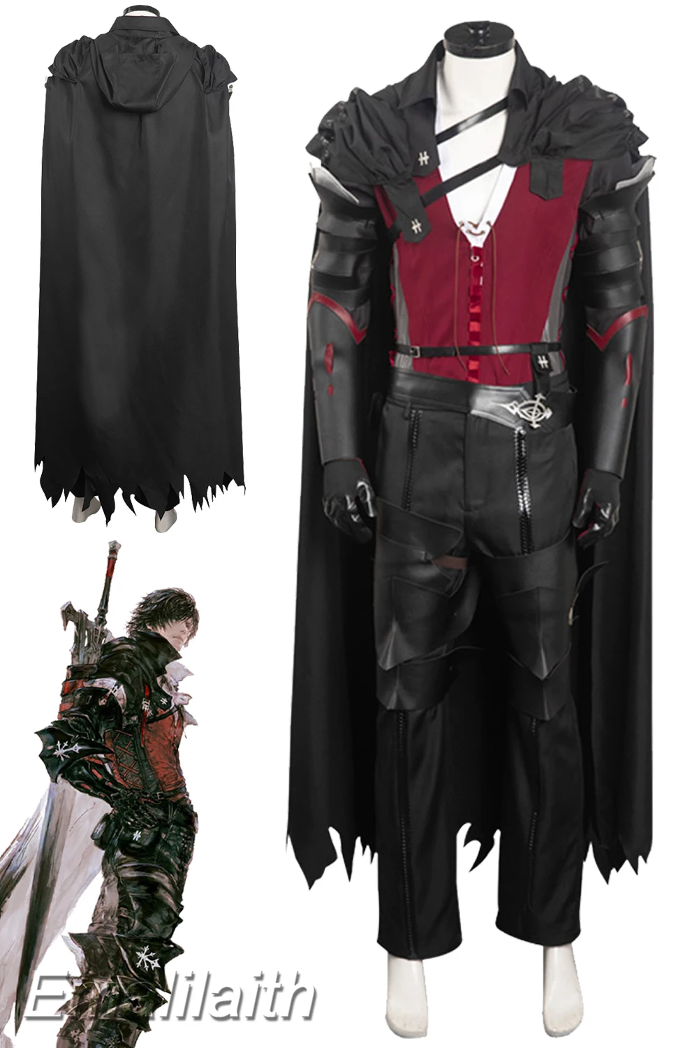 

FF16 Clive Rosfield Cosplay Role Play Black Cloak Suit Anime Game Final Fantasy XVI Costume Adult Men Fancy Dress Up Outfits