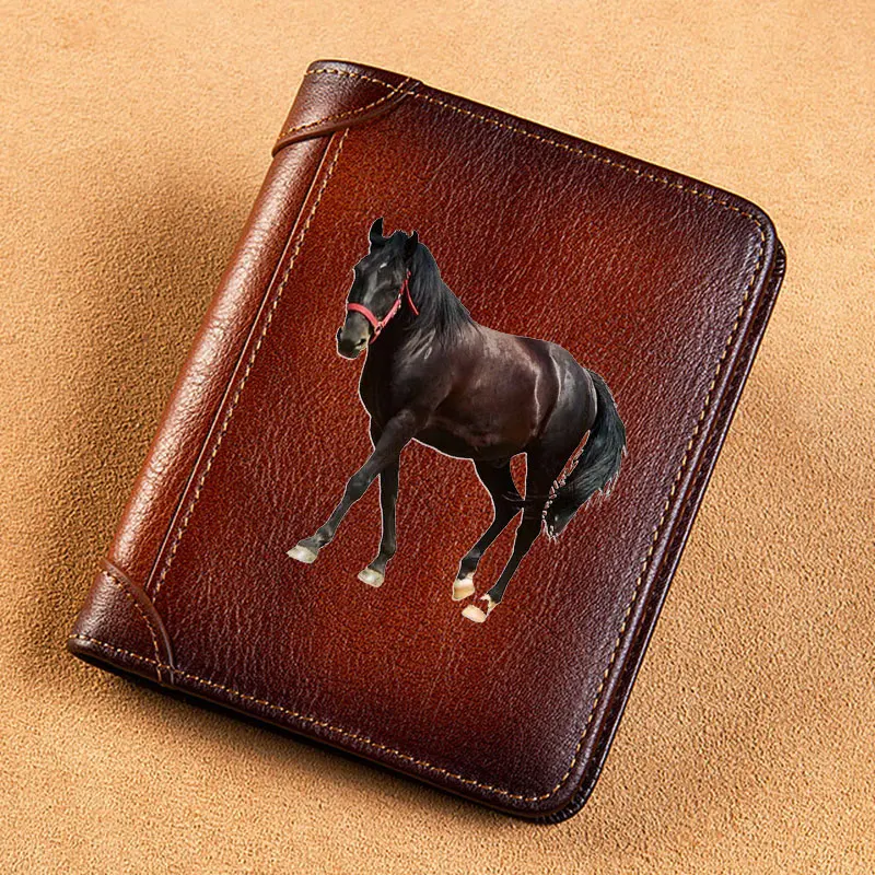 

New Arrivals Horse Design Printing Genuine Leather Wallets for Men Rfid Thin Short ID Credit Card Holder Women Money Bag