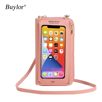 Bolsa Pasta Feminina: Luxo e Praticidade em um Único Produto 13 Buylor Charging Hole Touch Screen Phone Bag Women Soft Leather Simple Shoulder Bag Fashion Crossbody Bag Transparent Mini Wallet