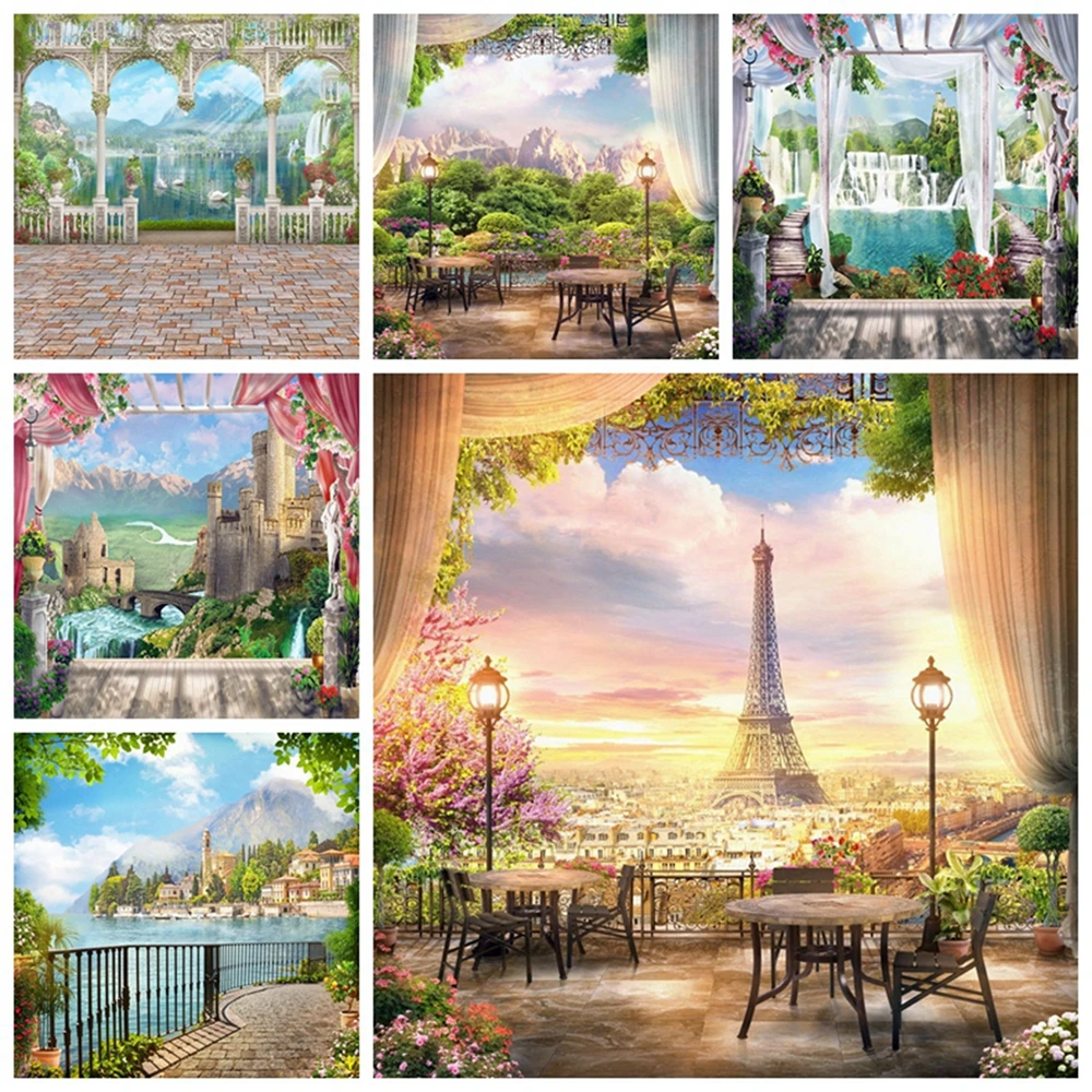 Spring Balcony Scene Photography Backdrop Eiffel Tower City Sea Window Mountain Water Landscape Weeding Baby Birthday Background
Spring Balcony Scene Photography Backdrop Eiffel Tower City Sea Window Mountain Water Landscape Weeding Baby Birthday Background