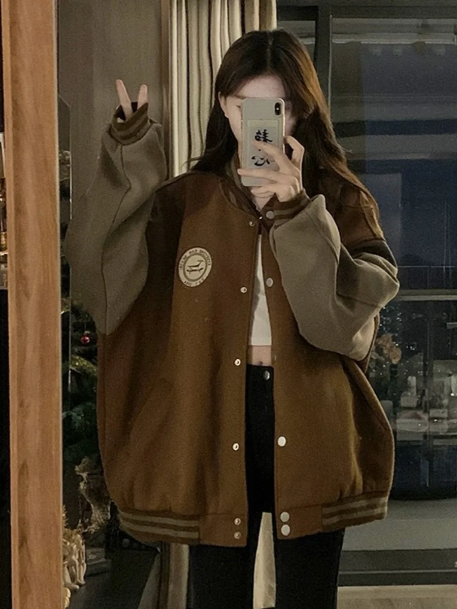American Brown Baseball Coat Jersey Women's Spring And Autumn Contrast Panel Design Loose Cardigan Jacket
American Brown Baseball Coat Jersey Women's Spring And Autumn Contrast Panel Design Loose Cardigan Jacket