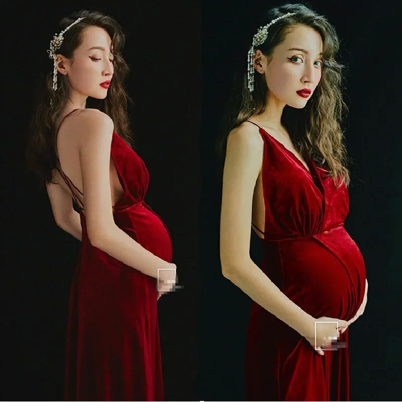 Sexy Elegant Pregnant Women Photography Props Red V-neck Suspender Backless Maternity Dress Pregnancy Split Dress Clothes
Sexy Elegant Pregnant Women Photography Props Red V-neck Suspender Backless Maternity Dress Pregnancy Split Dress Clothes