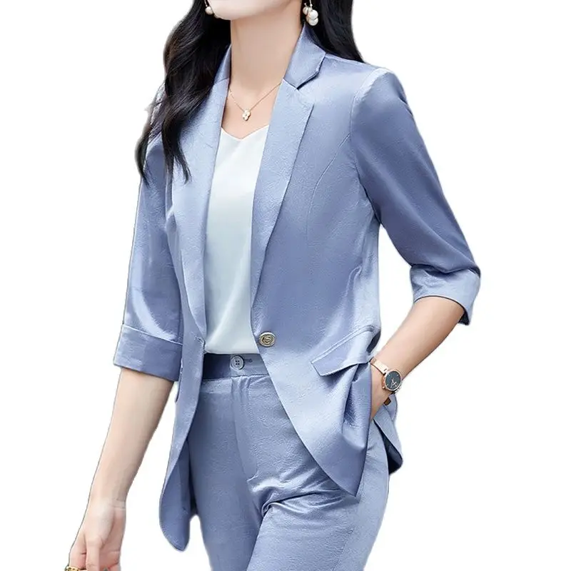 Lenshin 2 Piece Half Sleeve Soft Material Pant Suit Summer Wear Office Lady Fashion Design Women Blazer Ankle-Length Trousers
Lenshin 2 Piece Half Sleeve Soft Material Pant Suit Summer Wear Office Lady Fashion Design Women Blazer Ankle-Length Trousers