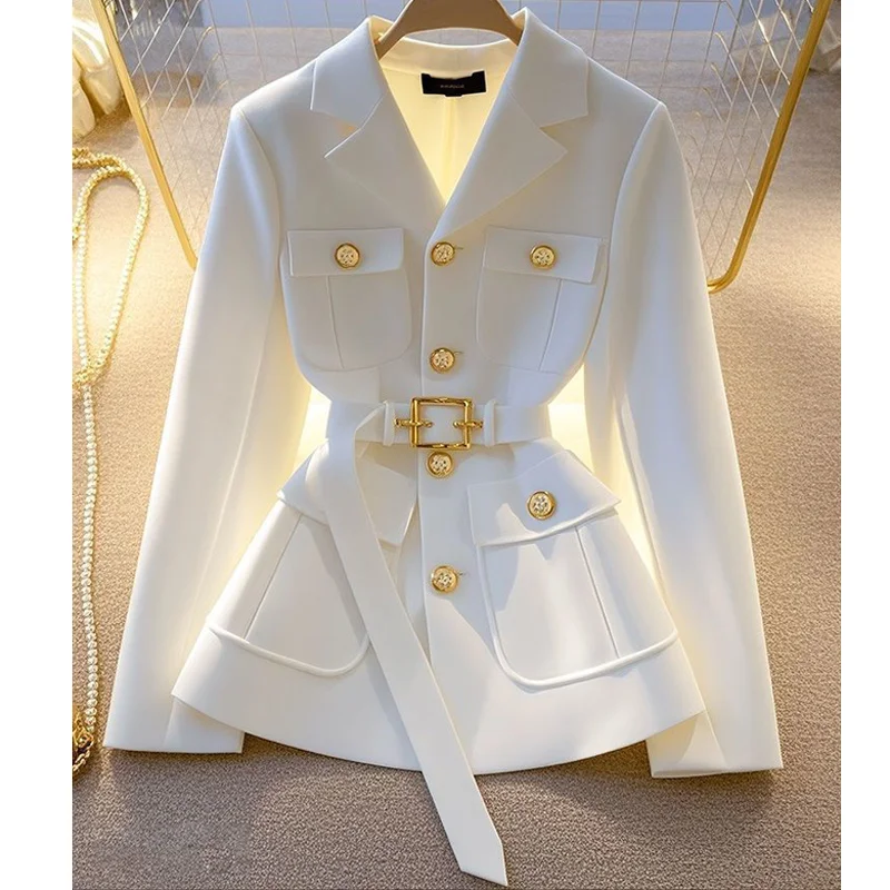 Women Blazer Coat New 2025 Autumn Long Sleeve Casual Single Breasted Elegant Office Waist Ladies Suit Jacket Lady Outerwear Tops Women Blazer Coat New 2025 Autumn Long Sleeve Casual Single Breasted Elegant Office Waist Ladies Suit Jacket Lady Outerwear Tops