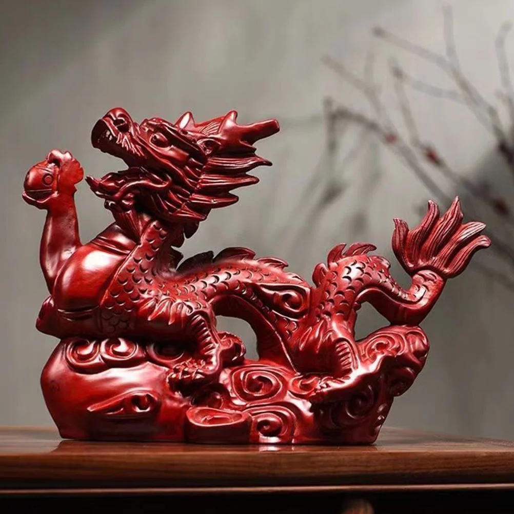 

Chinese Feng Shui Dragon Statue Wooden Carved 2024 New Year The Dragon Mascot Sculpture Zodiac Animal Figurine Luck Success Home