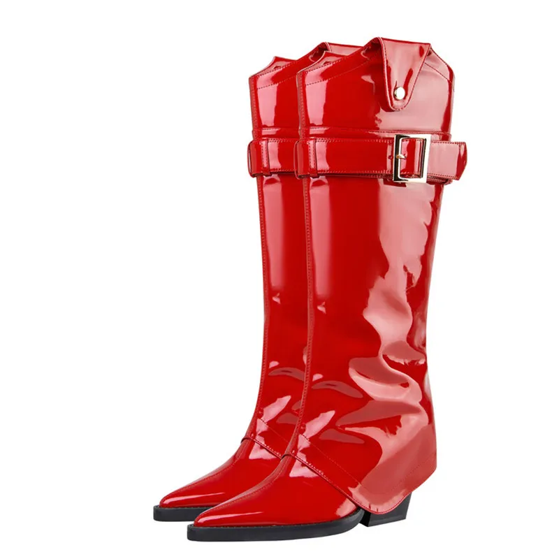 Pointed Toe Women's Long Boots Leather Belt Buckle High Heel Slip-on Female Shoes Fashion Party Crude Heel Flanging Short Boots
Pointed Toe Women's Long Boots Leather Belt Buckle High Heel Slip-on Female Shoes Fashion Party Crude Heel Flanging Short Boots