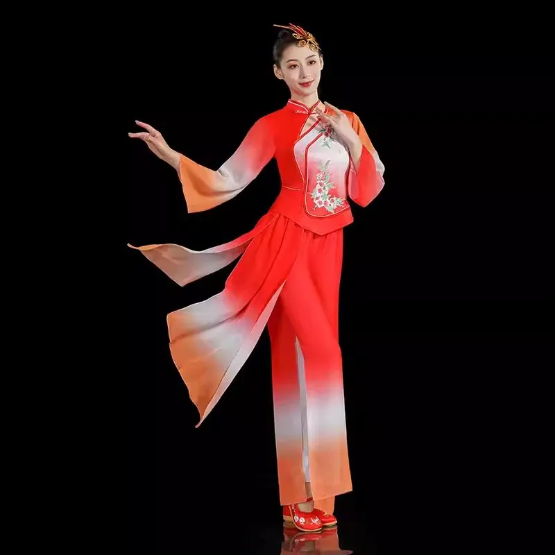 

Ladies classical dance costume Women elegant new style national fan umbrella dance costume square dance Yangko dress set