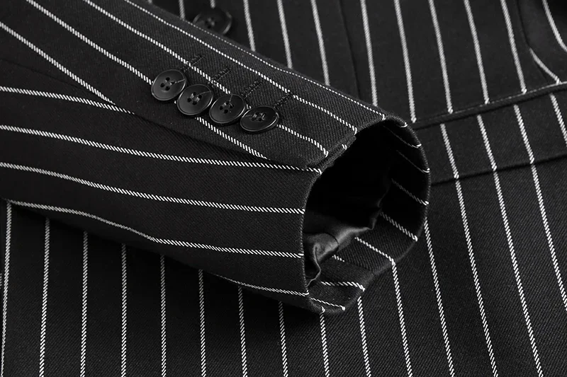 Fashion Men Double Breasted Striped Suit 2 Piece Black / Wine Red Homme Business Social Wedding Party Blazers and Trousers 237 Sd0536993153d4fbb93b139b6ba37d6450