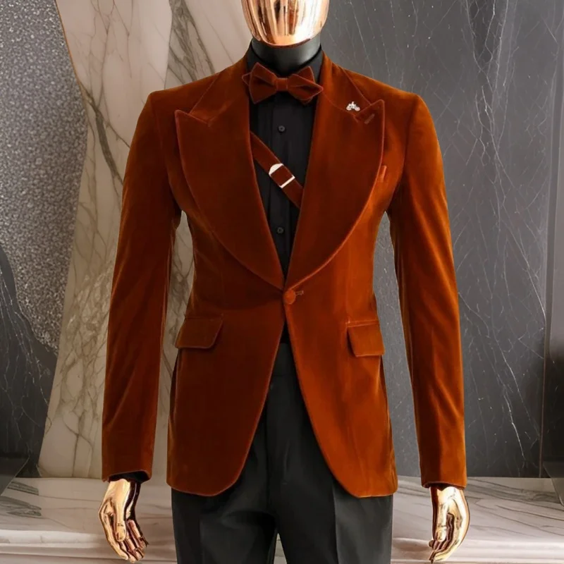 

Smoking Velvet Jacket for Men 1 Pc Peaked Lapel Mal Suit Blazer Prom Party Slim Fit Wedding Groom Coat Custom 2024