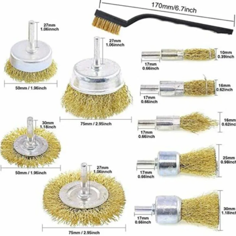 

F50 10 шт./набор латунная щетка, проволочные диски, кисти, дрель, вращающиеся инструменты, гравер, шлифовальный станок, полировка металла, удаление ржавчины, набор кистей, инструменты