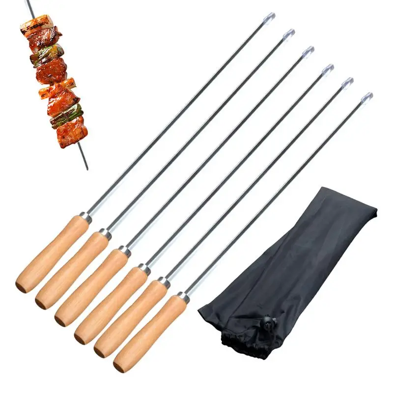 

Stainless Steel Skewers Barbecue Sticks Shish Kebab Skewers Stainless Steel Skewer Sticks Reusable 6 pcs BBQ Tools Set for Meat