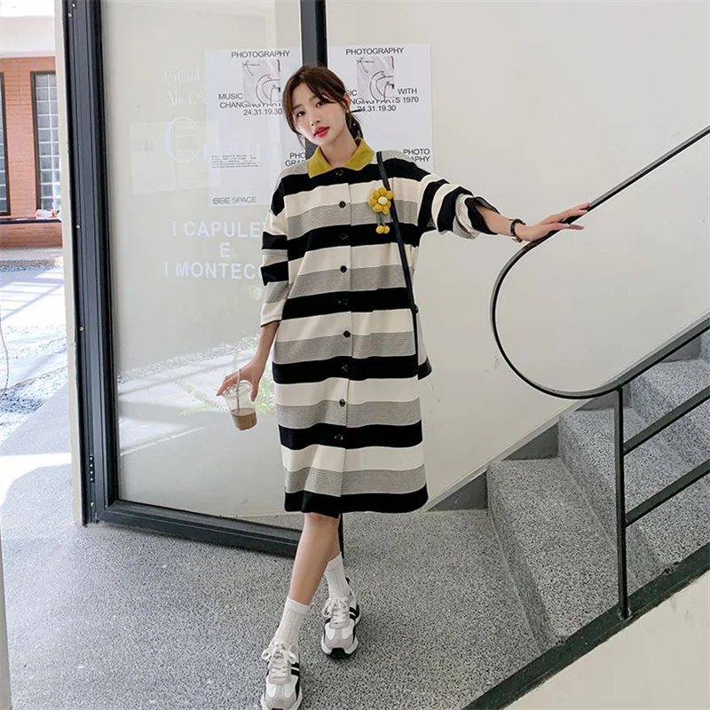 POLO Stripe Hoodies Dress for Women 2023 Autumn New Elegant Sweet Korean Casual Loose Single Breasted Long Sleeve Dresses 8857
POLO Stripe Hoodies Dress for Women 2023 Autumn New Elegant Sweet Korean Casual Loose Single Breasted Long Sleeve Dresses 8857