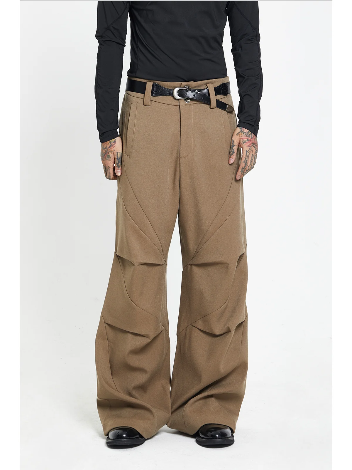 

Design Sense Casual Pants Autumn Twill Pleats Loose Straight Leg micro-cropped Suit Pants