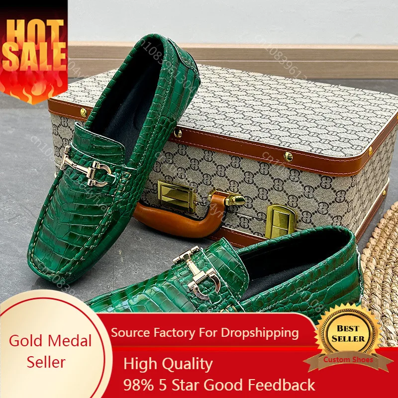 

Big Size 38-48 Fashion Green Loafers Men Soft Comfy Slip-on Men's Casual Leather Shoes Crocodile Moccasin For Men Driving Shoes