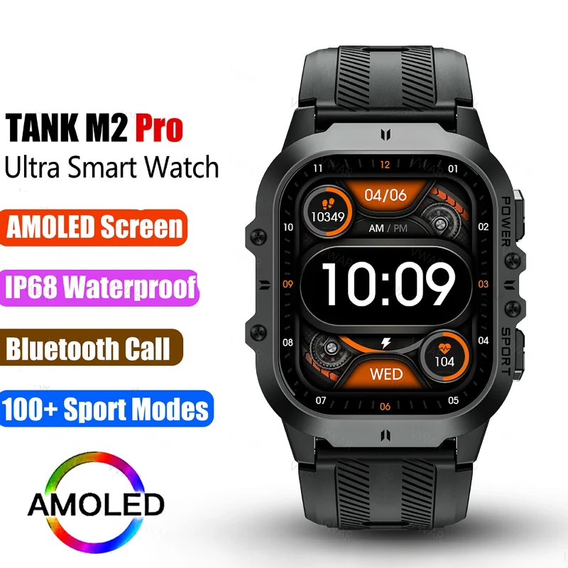 

2024 Original TANK M2 Pro Smart Watch Ultra 1.96" AMOLED 100+ Sports Modes Military Tactical Smartwatch BT Call IP69K Waterproof