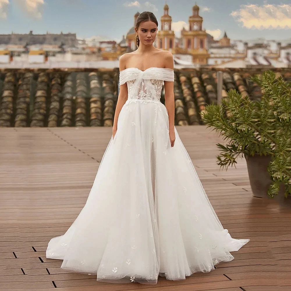 

Graceful Wedding Dresses Boat Neck Bridal Robes Off The Shoulder Sexy Gowns Side Slit For Formal Party 2024 Vestidos De Novia