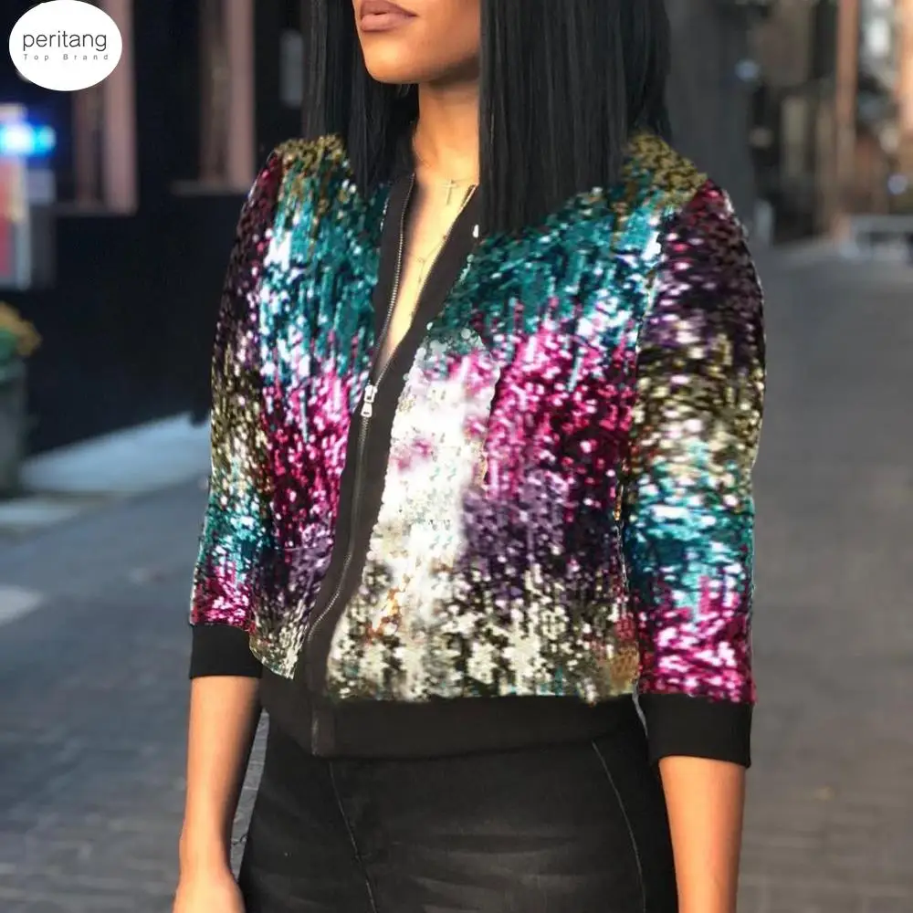 Girls Bomber Gradient Color Sequins Baseball Jacket Beaded Embroidered Sequined Zipper Pilot Coat Women Dance Outwear
Girls Bomber Gradient Color Sequins Baseball Jacket Beaded Embroidered Sequined Zipper Pilot Coat Women Dance Outwear