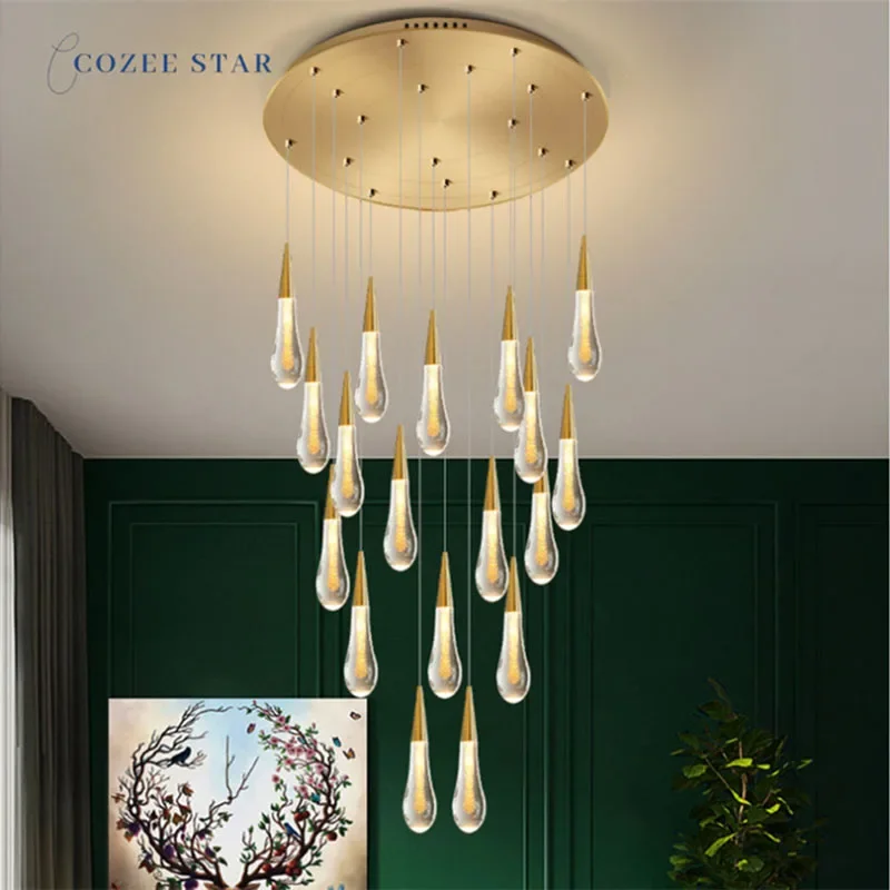 

Luxury LED Pendant Lights Modern Aluminum Crystal Gold Chandeliers Lighting Fixture Bedroom Living Room Staircase Lamps Lustre