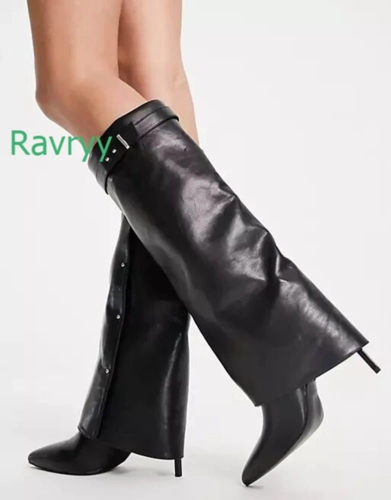 

Black Cow Pattern Pointed Toe Woman Boots Winter Catwalk Stage Fashion Over Knee Boots Stiletto Heel Leather Women Sexy Boots