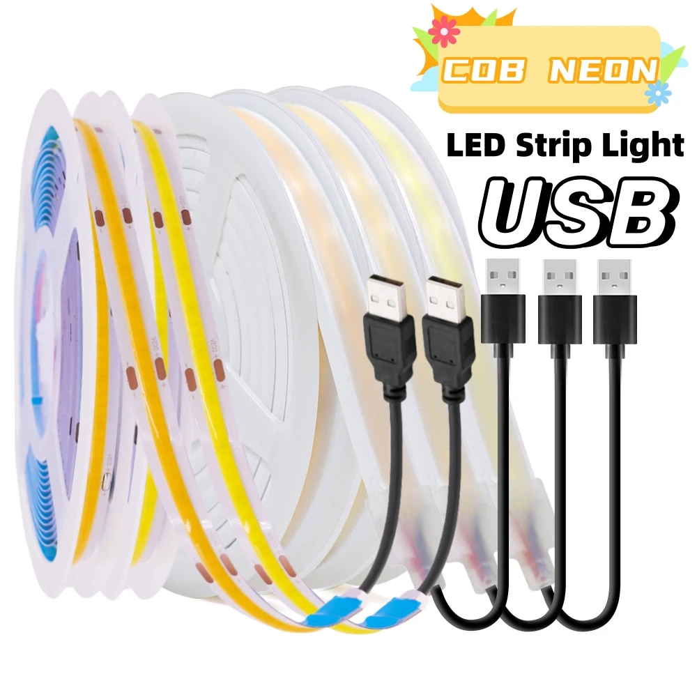 

USB COB Neon Strip DC5V 320LEDs/M Flexible Ribbon Tape Diode LED Light IP20 IP67 Waterproof Cold/Natural/Warm White TV BackLight