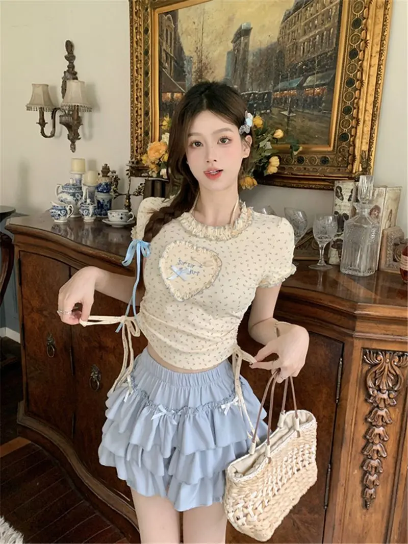 Lolita Two-Piece Floral Love Short Sleeved Blue Pumpkin Pants Cake Shorts Skirt Girl T-Shirt Short Skirt Korea Japan
Lolita Two-Piece Floral Love Short Sleeved Blue Pumpkin Pants Cake Shorts Skirt Girl T-Shirt Short Skirt Korea Japan
