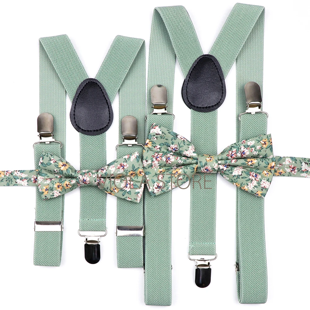 

Men Kids Sage Green Ginger Purple Elastic Suspender Floral Cotton Bowtie Set Party Wedding Women Daily Butterfly Brace Accessory