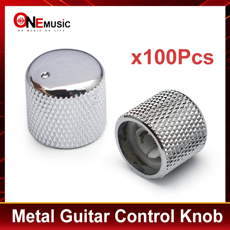 

100Pcs Metal Knurled Barrel Dome Volume Tone Control Knobs for Electric Bass Guitar Pot knobs Chrome