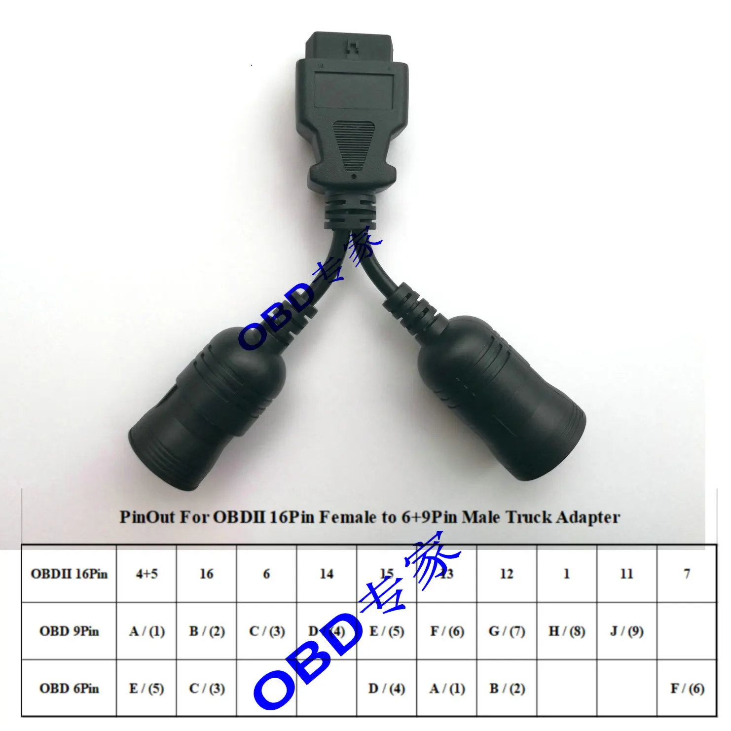 

Heavy truck diagnostic line 6+9pin (J1708+J1939) truck OBD adapter cable for Cummins Y cable to OBD2 16pin female