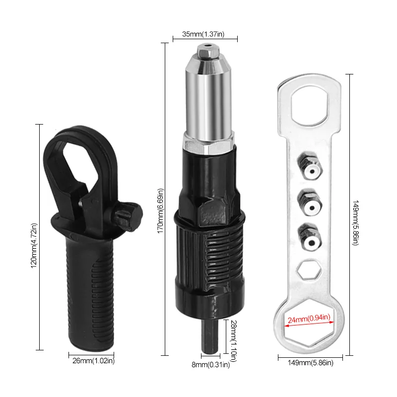 Electric Riveting Gun Adapter 2.4mm-4.8mm Rivet Nut Gun Drill Bit Nozzle Cordless Conversion Connector Power Tools
Electric Riveting Gun Adapter 2.4mm-4.8mm Rivet Nut Gun Drill Bit Nozzle Cordless Conversion Connector Power Tools