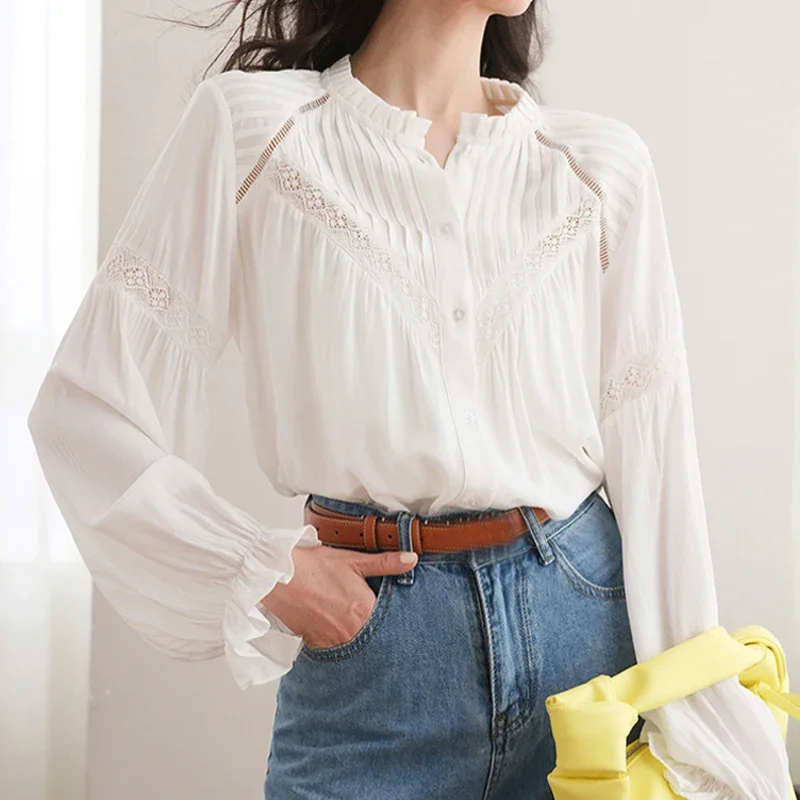 Винтажная белая кружевная рубашка, летние элегантные свободные женские Топы с длинным рукавом, Повседневная плиссированная женская блузка во французском стиле с вырезами, 27502
Винтажная белая кружевная рубашка, летние элегантные свободные женские Топы с длинным рукавом, Повседневная плиссированная женская блузка во французском стиле с вырезами, 27502