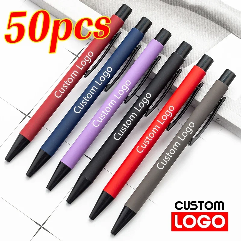 

50pcs Metal Advertising Pen Custom LOGO Student Stationery Office Ballpoint Pen Lettering Name Promotional Gift Pen Wholesale