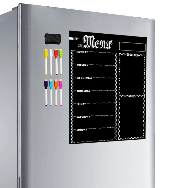 

Магнитная доска A3, лист для кухни, холодильника, Многофункциональный Холодильник, еженедельная белая доска, календарь для проектирования меню с 8 ручками