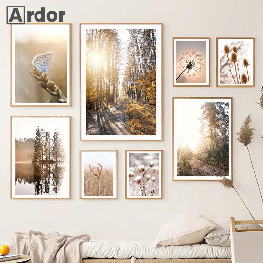 

Sunset Forest Lake Canvas Painting Reed Dandelion Poster Cotton Natural Scenery Print Wall Art Nordic Pictures Living Home Decor