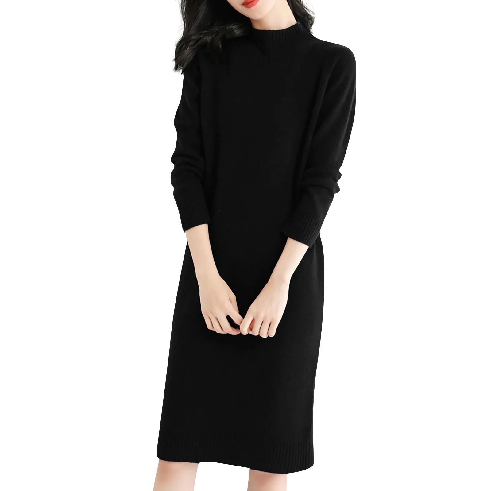 Women's Half High Collar Wool Knitted Dress Solid Color Long Sleeve Sweater Long Dress فساتين طويلة vestidos femenino
Women's Half High Collar Wool Knitted Dress Solid Color Long Sleeve Sweater Long Dress فساتين طويلة vestidos femenino
