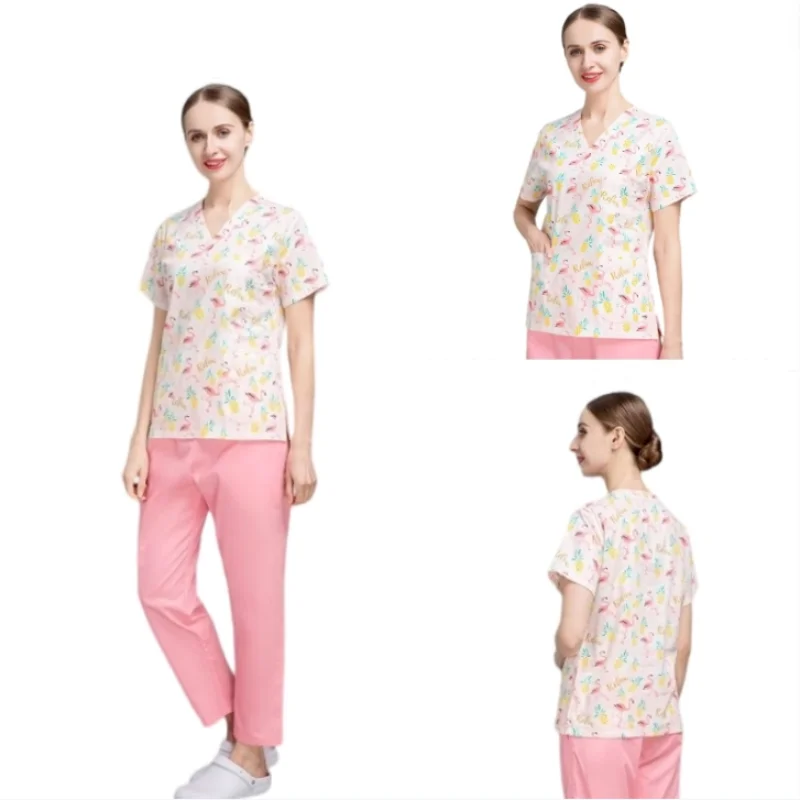 

Print Short sleeve Surgical Tops Doctor Nurse Scrub Tops Unisex Spa Lab Work Blouse Clinical Medical Uniform Nursing accessories