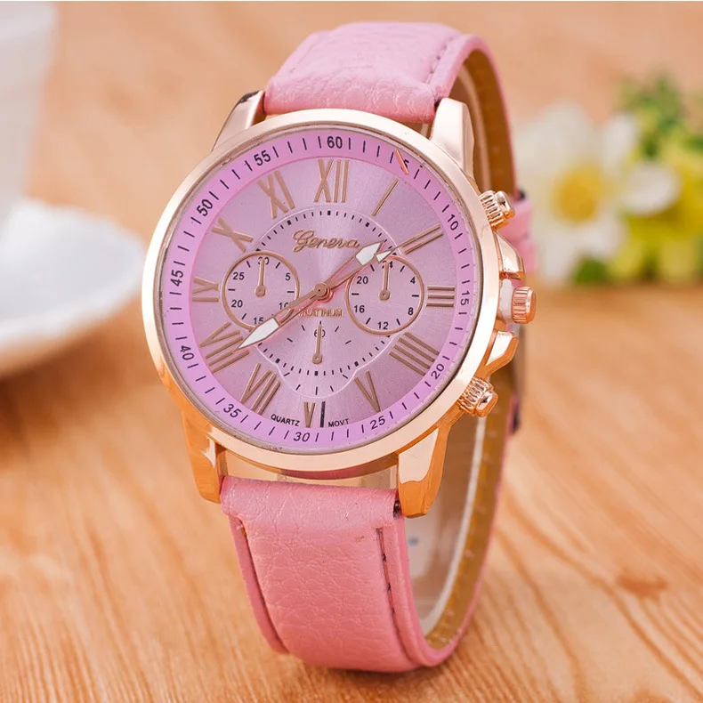 Tanio Dwuwarstwowy różowy moda literalny pas prosty zegarek sklep