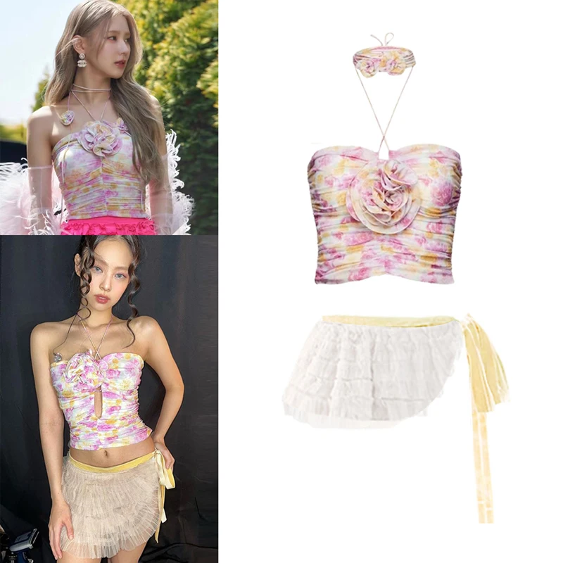 Kpop Jazz Dance Clothes Korean Women Group Stage Performance Costumes Flower Print Vest Yarn Skirt Pole Dance Clothing DWY8626
Kpop Jazz Dance Clothes Korean Women Group Stage Performance Costumes Flower Print Vest Yarn Skirt Pole Dance Clothing DWY8626