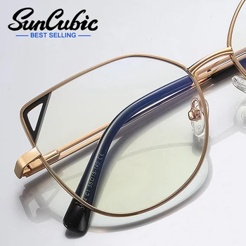SunCubic-새로운 스타일 금속 여성 고양이 눈 전체 프레임, 봄 사원 고양이 귀 광학 안경 패션 안경 JS6230