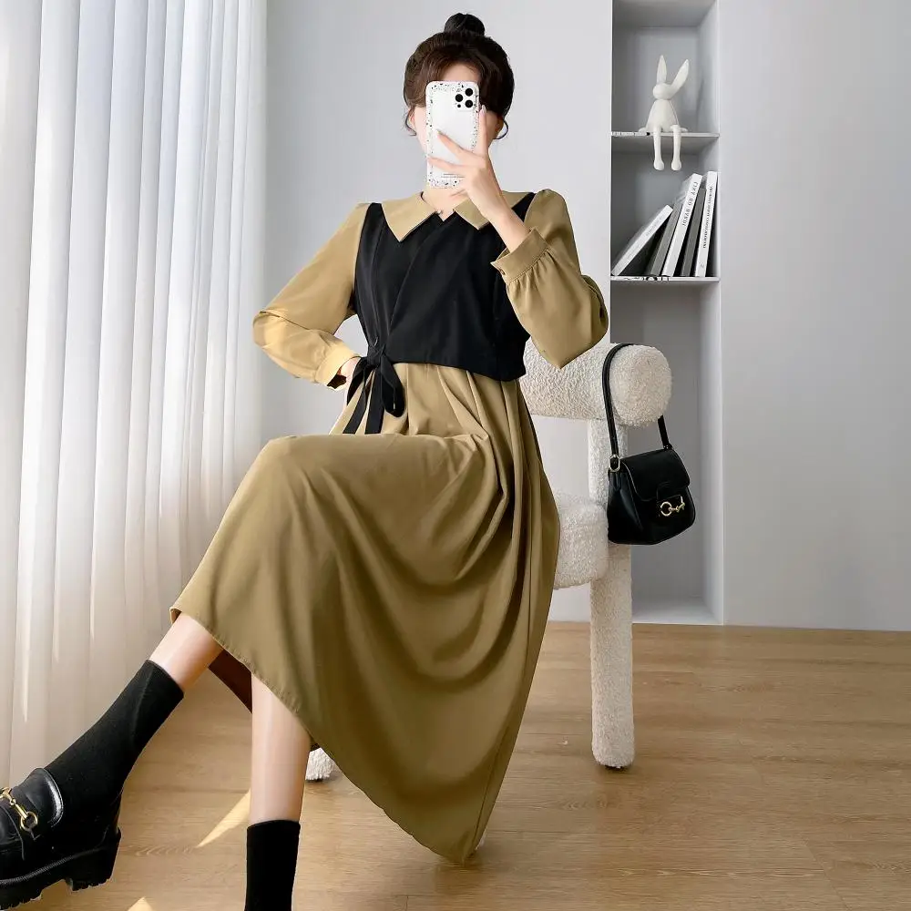Autumn Winter Pregnant Women's Clothing French Style Fake Two-piece Dress Turn-down Collar Long Sleeve Patchwork Maternity Dress
Autumn Winter Pregnant Women's Clothing French Style Fake Two-piece Dress Turn-down Collar Long Sleeve Patchwork Maternity Dress