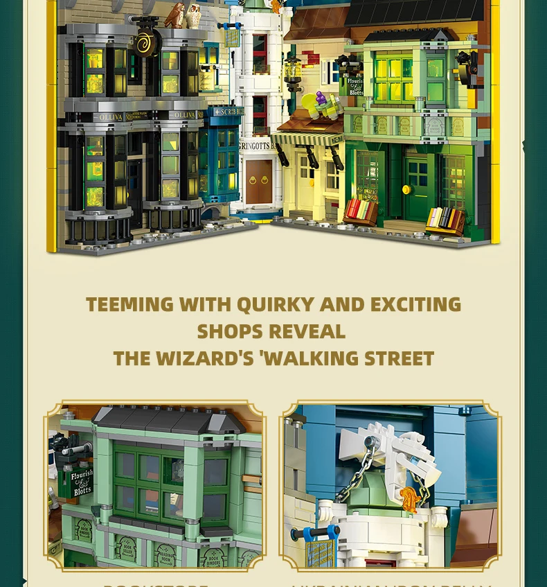 1976PCS Diagon Alley Book Building Blocks Classic Movie Scene Magic Bookstore Model Bricks Desktop Decoration Kids DIY Toys Gift 1976PCS Diagon Alley Book Building Blocks Classic Movie Scene Magic Bookstore Model Bricks Desktop Decoration Kids DIY Toys Gift