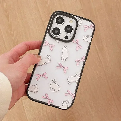 

2.0 Version Acrylic Upgrade Border Rabbit Bowknot Phone Case Cover for IPhone 11 12 13 14 15 Pro Max Case for IPhone 14 Pro