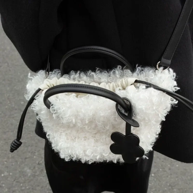 

Handbag New Lamb Wool Carry-on Plush Bag Niche Design Sense Crossbody Winter Fur Bag Fashionable Sweet Girls Trend All-match