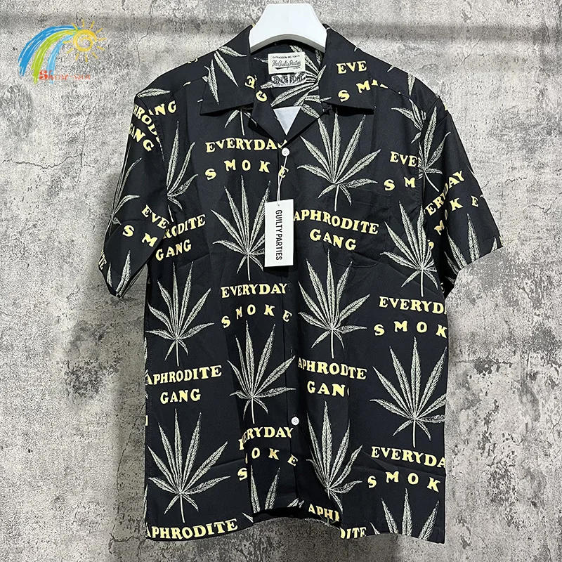 

Golden Letters Maple Leaf Full Print Wacko Maria Shirts Men Women 1:1 High Quality Summer Hawaiian Short Sleeve Lapel Shirt