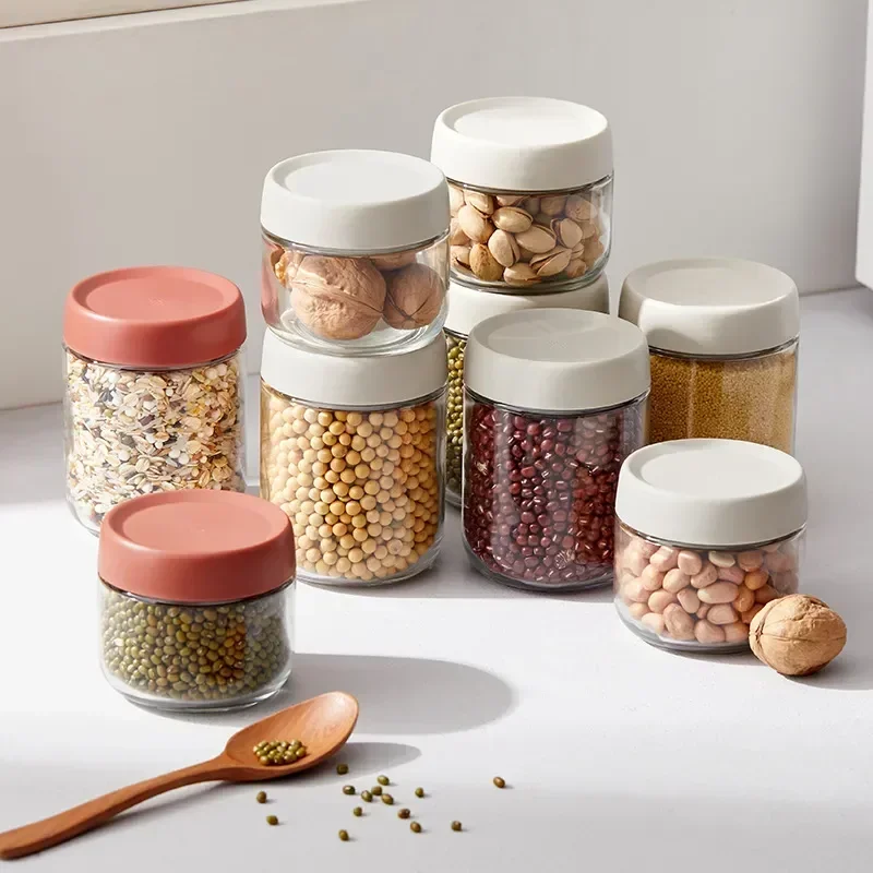 

Food With Jar Airtight Storage Seasoning Glass Bottle Beans Tank Bottles Tea Storage Coffee Cover Lid Round Spice Container