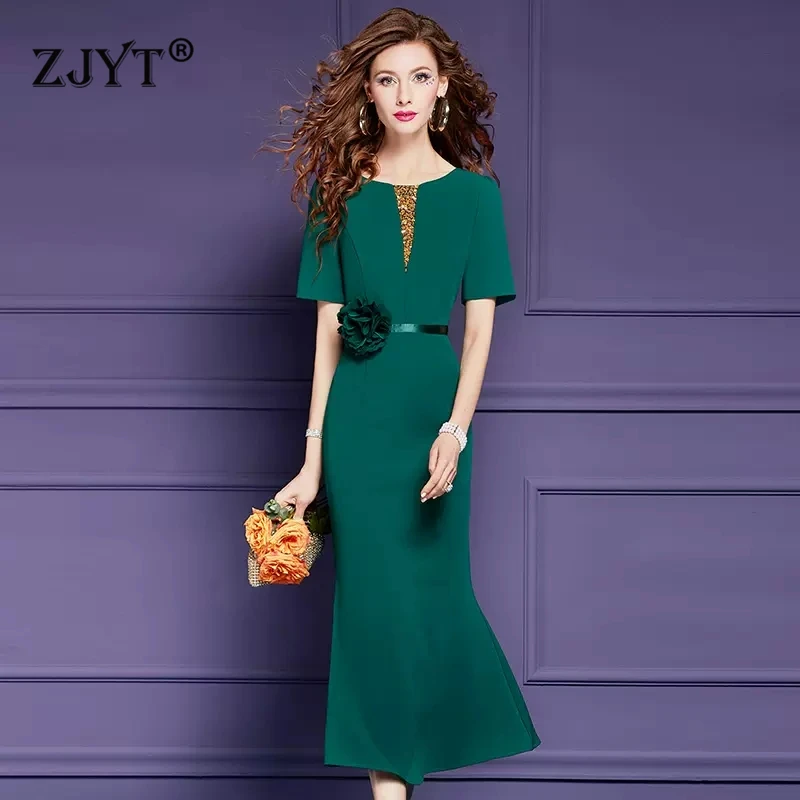 

ZJYT Women's Long Mermaid Dresses Evening Party Elegant Short Sleeve Special Occasion Mermaid Dress Summer Vestidos Fiesta 2024