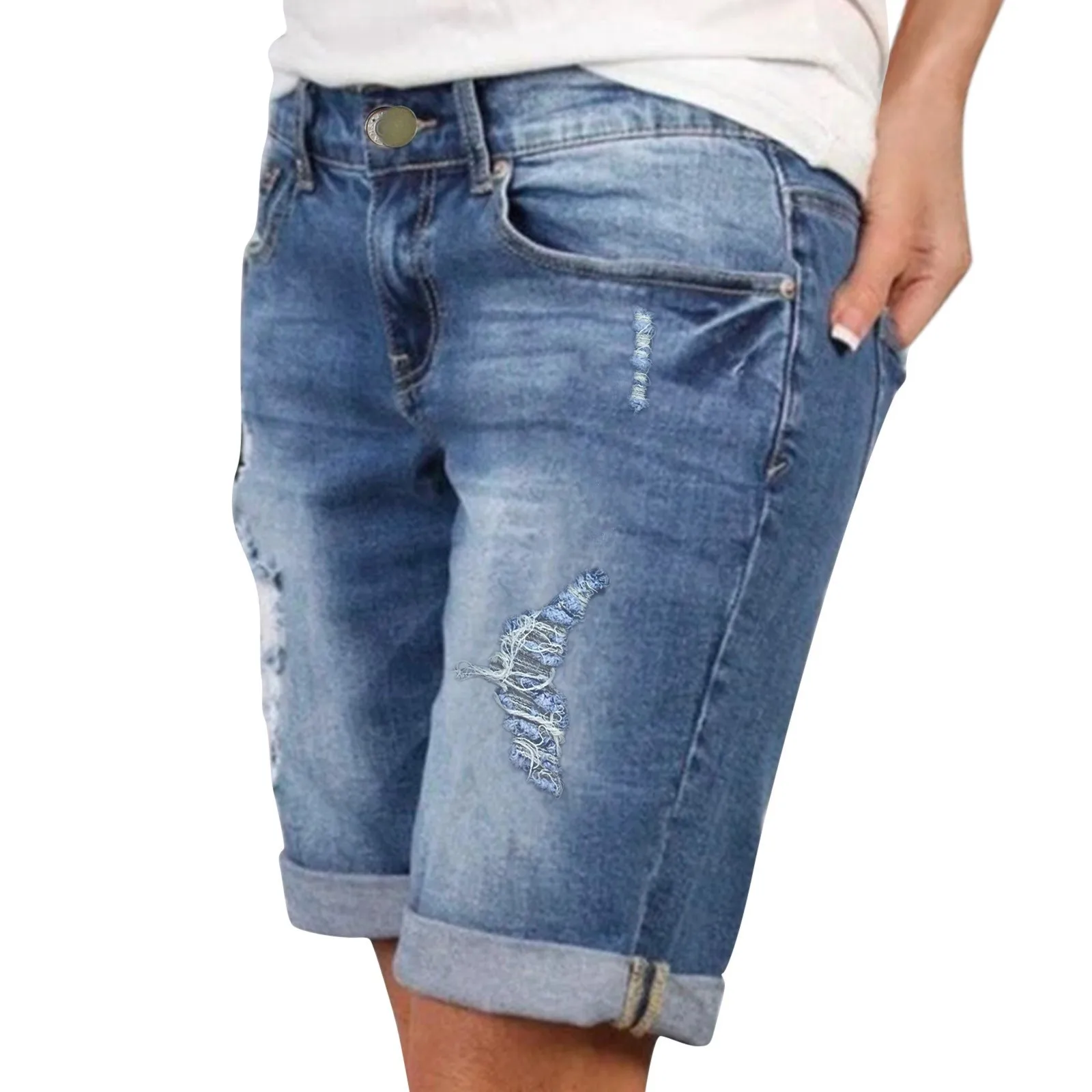 2024 New Vintage Blue Hole Denim Shorts Women Fashion Knee-Length Jeans Shorts High Waist Slim Pockets Summer Shorts For Women
2024 New Vintage Blue Hole Denim Shorts Women Fashion Knee-Length Jeans Shorts High Waist Slim Pockets Summer Shorts For Women
