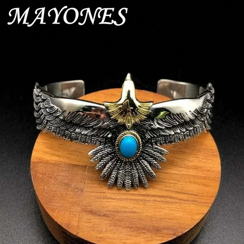 MAYONES новые ювелирные изделия из чистого серебра пробы модные перо орел логотип синий камень Летающий орел Ретро мужской браслет подарок на день Святого Валентина
MAYONES новые ювелирные изделия из чистого серебра пробы модные перо орел логотип синий камень Летающий орел Ретро мужской браслет подарок на день Святого Валентина